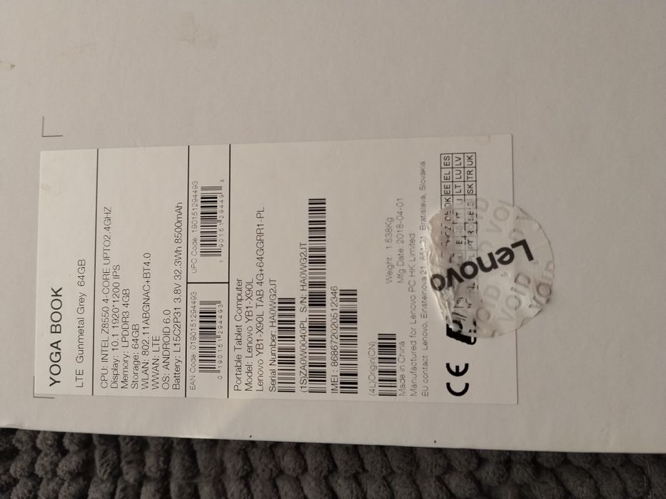 Lenovo Yoga Book tablet z Androidem i LTE komplet bdb
