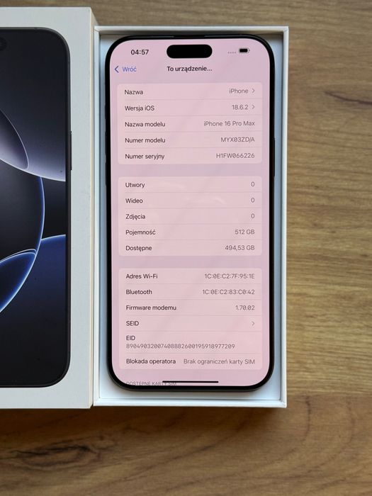 iPhone 16 Pro Max 512GB 94% (na gwarancji)