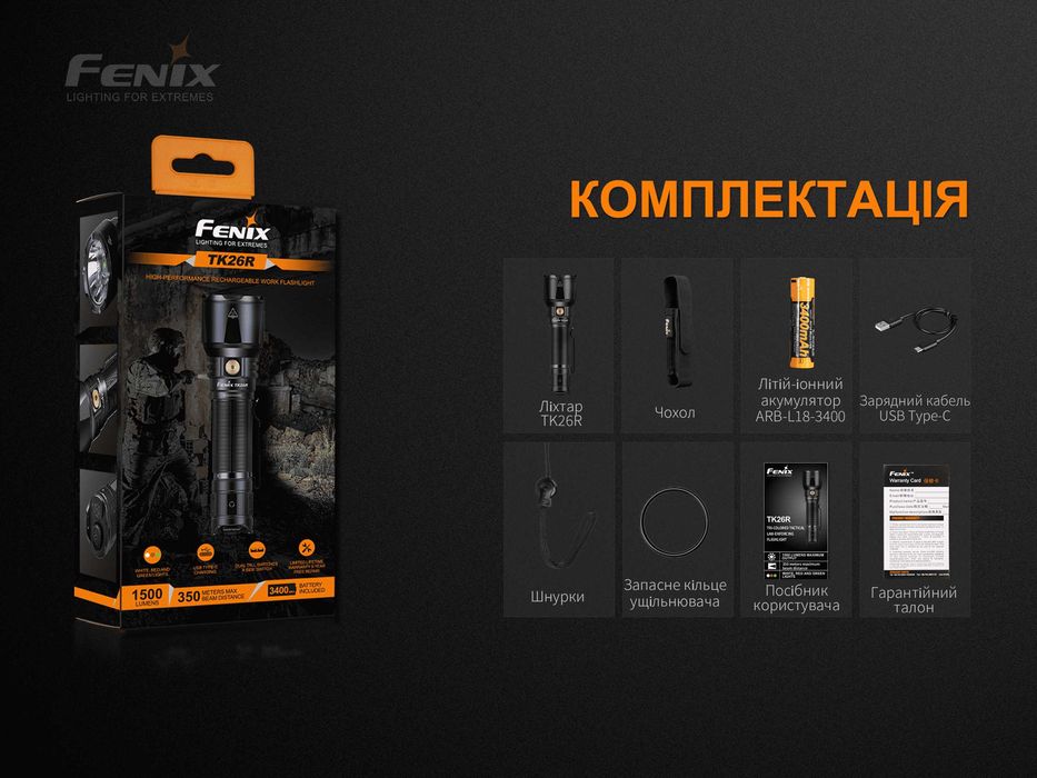 Fenix TK26R Ліхтар Тактичний (1500 Люмен 350 Метрів) ГАРАНТІЯ 5 РОКІВ!