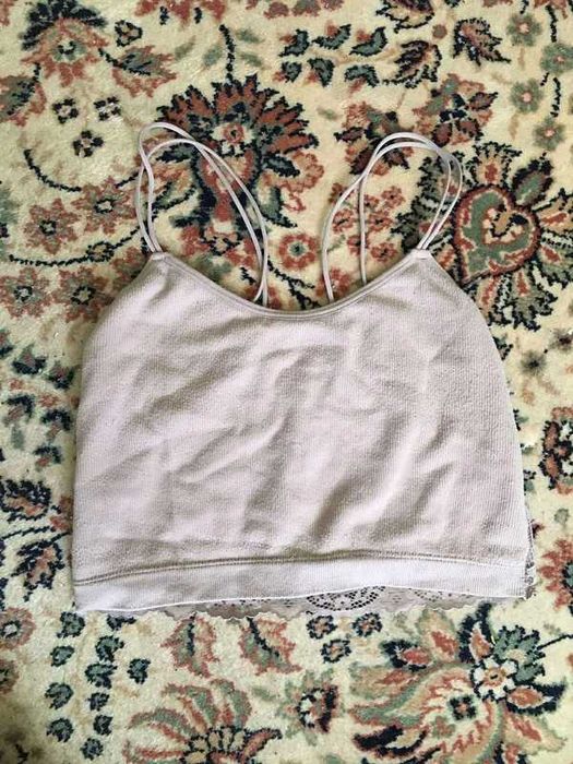 crop top koronka beżowy