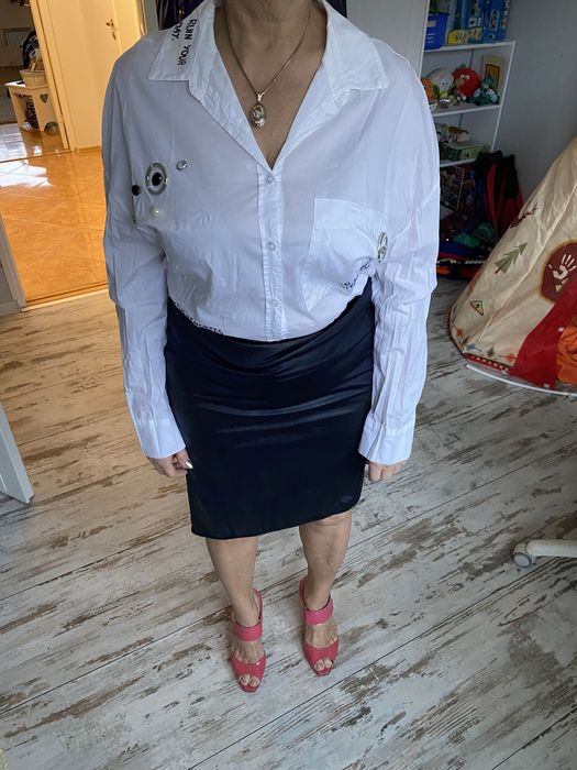 Li parie spódnica tuba ołówkowa skóra elastyczna M 38 L 40 granat