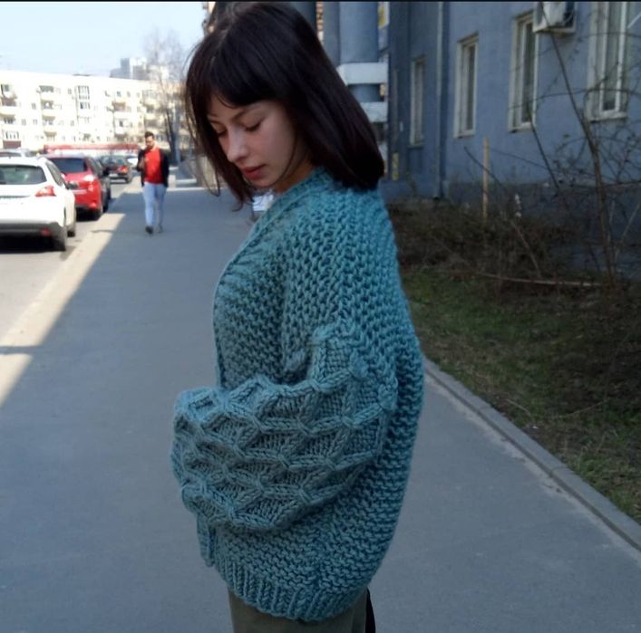 Кардиган бомбер толстой вязки