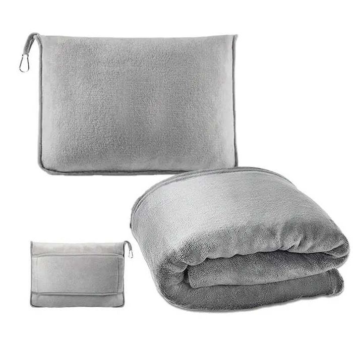 Дорожня м'яка ковдра-подушка-плед 2-в-1, фланель,сірий KT7003905