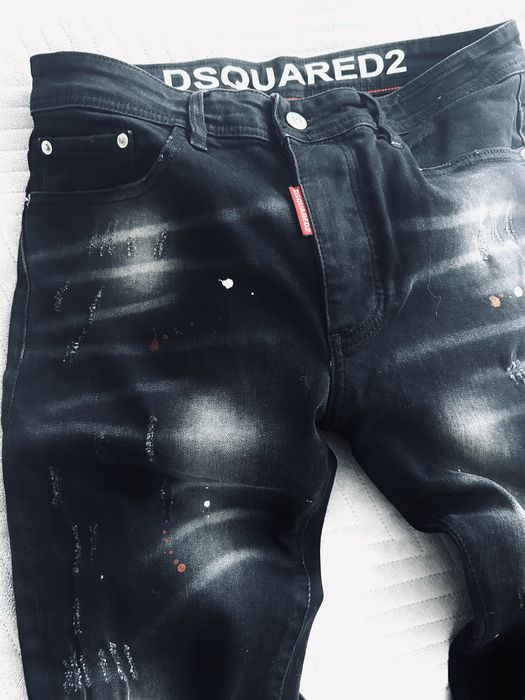 Spodnie meskie Dsquared2 czarne nakrapiane dziury