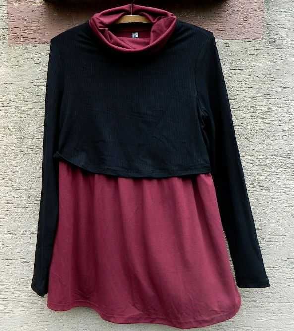 Dwuwarstwowa luźna tunika, czarno-bordowa 44/46