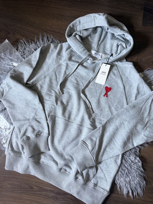 AMI Paris Bluza z Kapturem Szara Logo Heart A Nowa z Metką Rozmiar M