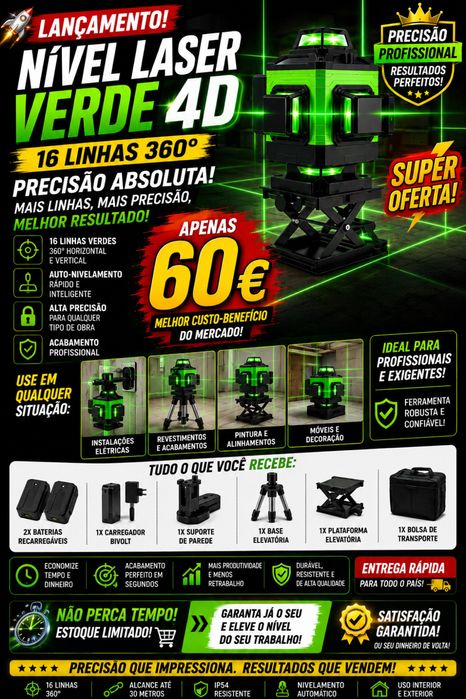 Nível a Laser 16 Linhas Verde Novo