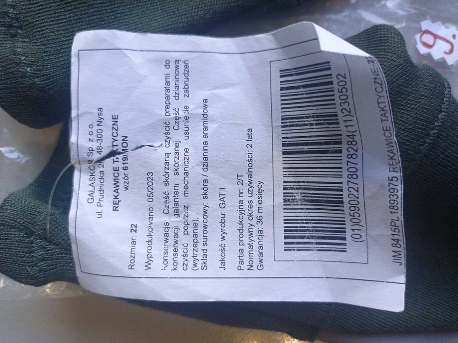 Rękawice taktyczne zielone wzór 619/MON  rozmiar 22