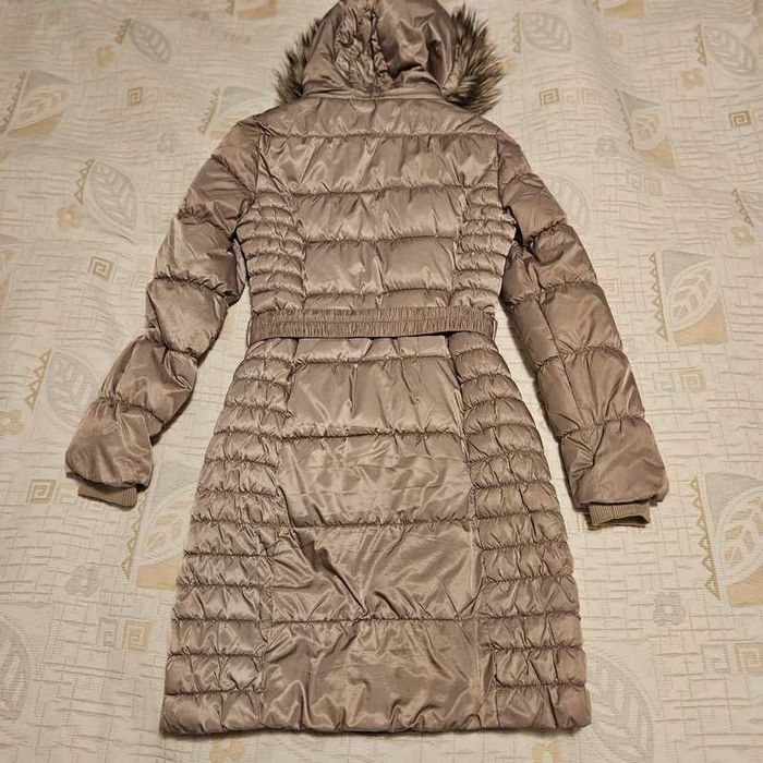 Klasyczny płaszcz kurtka długa na zimę elegancki ocieplany puchowy