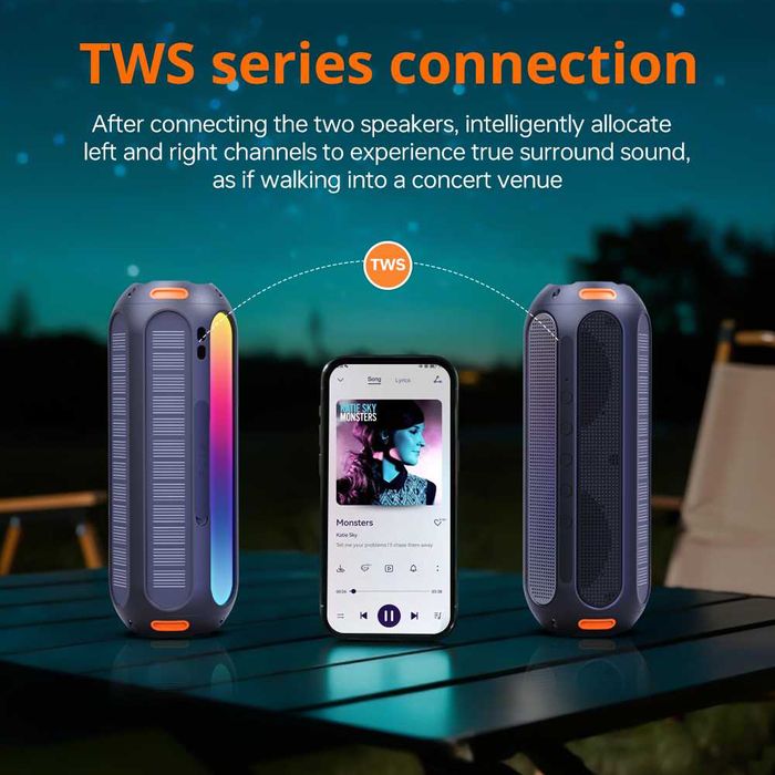 Блютуз колонка T69 Pro Max 20W. Сонячна зарядка, мульті ліхтар, магніт