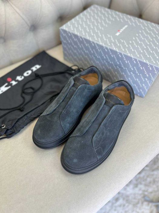 Мужские серые кроссовки Kiton замшевые кеды Китон ob426