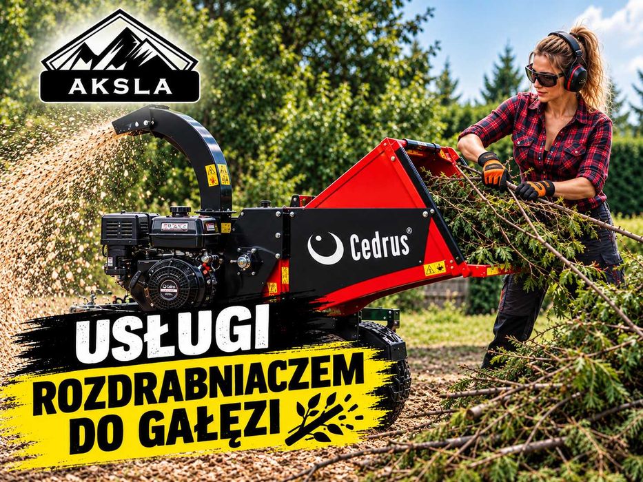 Rozdrabnianie gałęzi, usługa rozdrabniaczem, rębak z operatorem