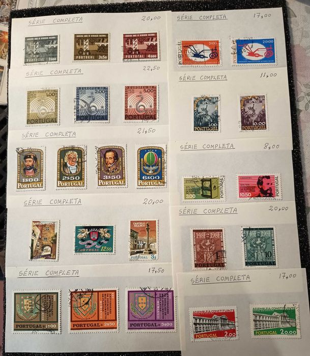 series completas de selos usados vários anos.