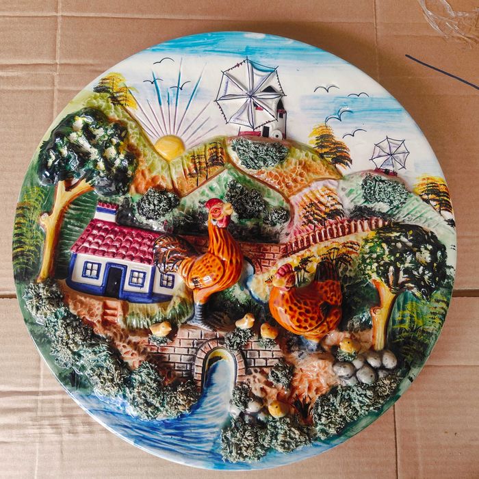 Prato Travessa decorativa Faiança antigos Lagosta peixe subtil