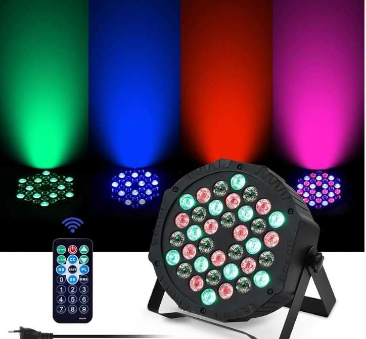 LED PAR 36 RGB DMX512 – oświetlenie sceniczne DJ z pilotem