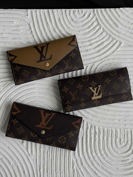 Жіночий гаманець Louis Vuitton / Луї Віттон, подвійний, монограм з логотипом, еко шкіра, коричневий, Китай