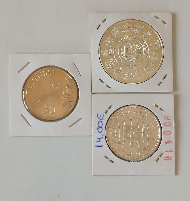 3Moedas de prata2 de  1000 escudos , e 1 de 7,50