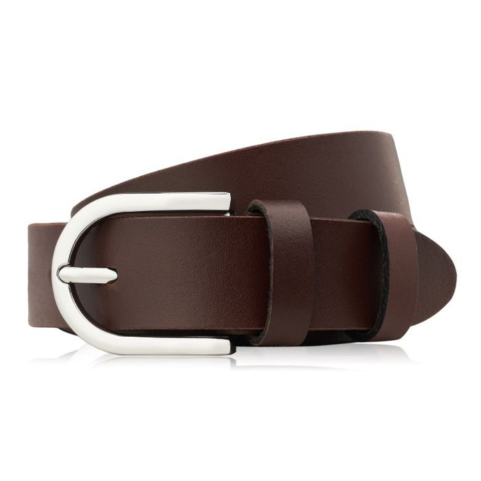 pasek damski skórzany brązowy 100 cm ze srebrną klamrą