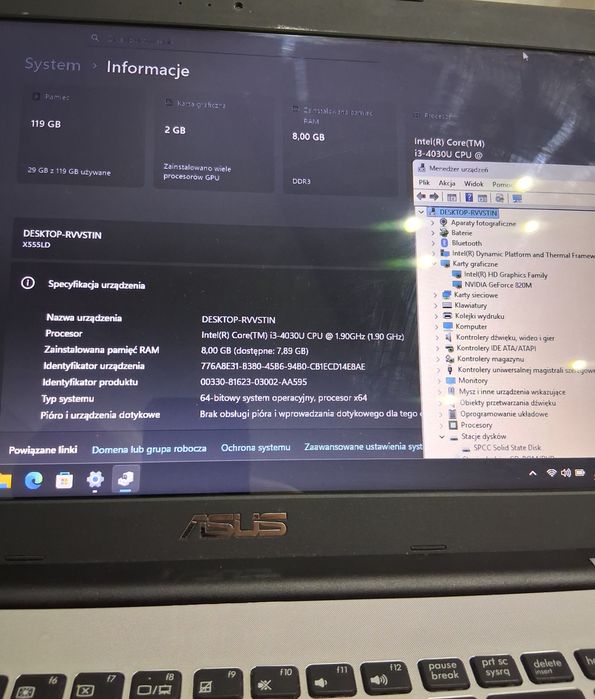 Asus Intel i3 8GB RAM DDR3L 120GB SSD