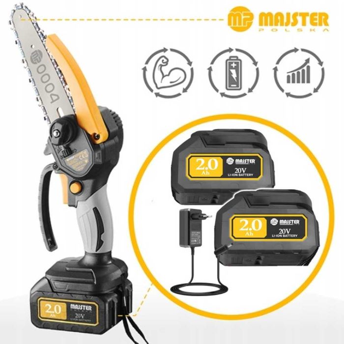 MOCNA Piła łańcuchowa na akumulator MINI + 4x łańcuch DUŻY Zestaw XXL