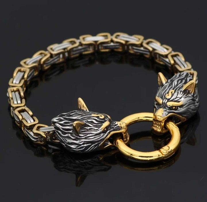 Pulseira bracelet viking wolves lobos masculina homem odin nordica