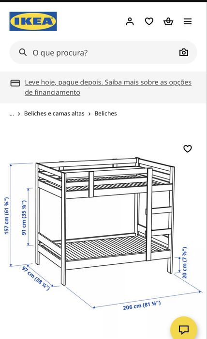 Beliche IKEA MYDAL 90x200 cama criança madeira pinho