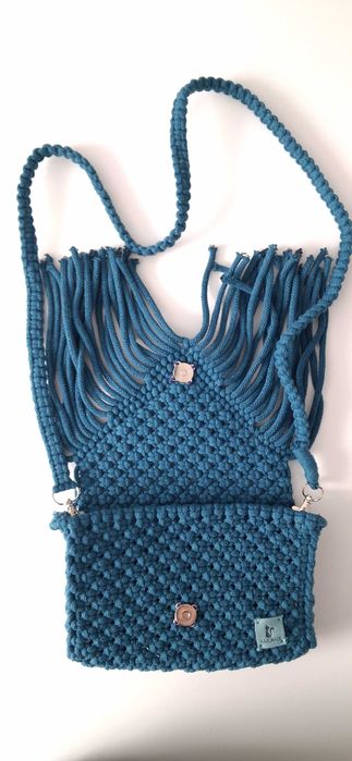 Torebka kopertówka szmaragdowa makrama handmade