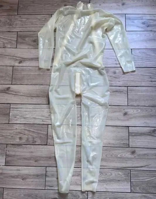 745/ OD RĘKI kombinezon XL catsuit LATEX CHLOROWANY transparentny