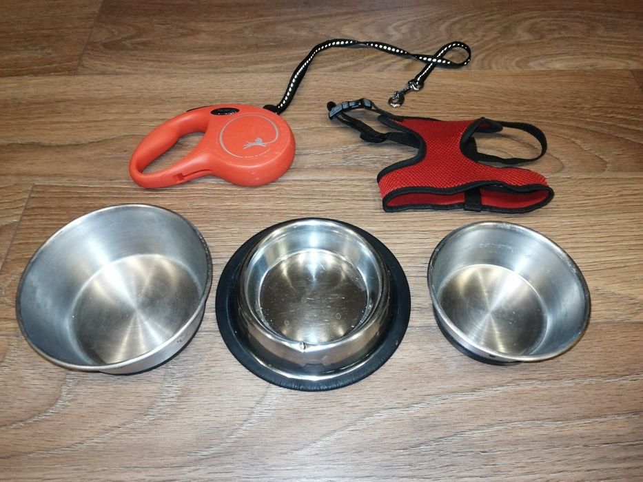 Smycz+szelki+miseczki dla pieska