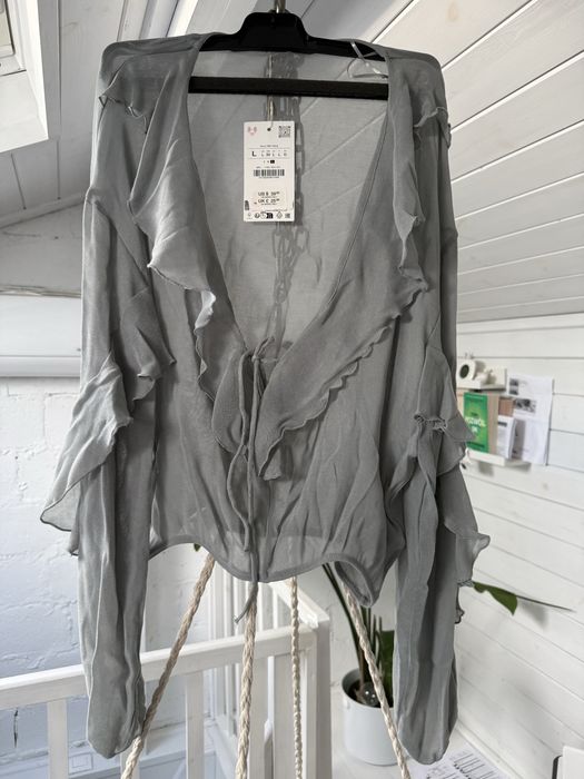Bluza Boho Zara L na S-M-L falbanki na gumce mgiełka