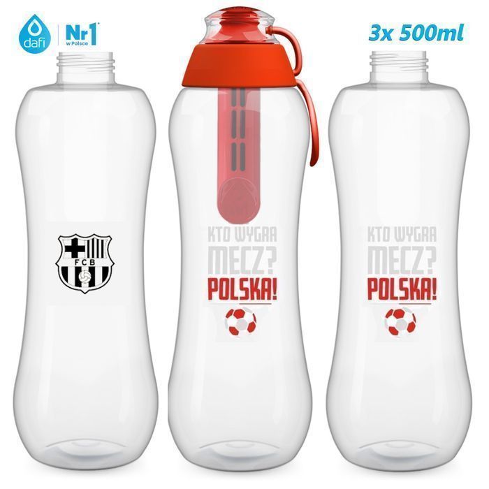 Zestaw 3x Butelka Filtrująca Dafi 500ml filtr nakrętka dla kibica