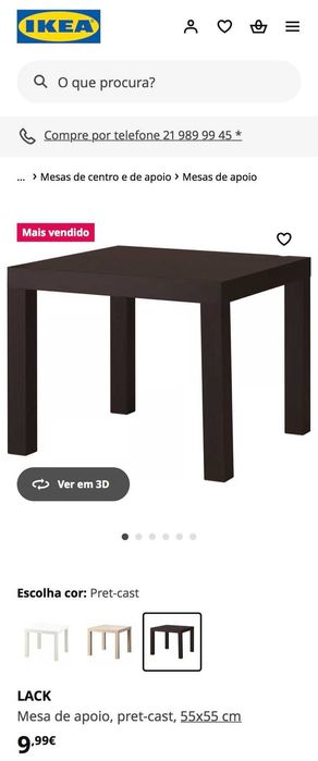 Mesa de apoio preta IKEA LACK
