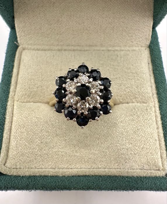 Złoty pierścionek 750 z szafirami 1,40ct i diamentami 0,37ct