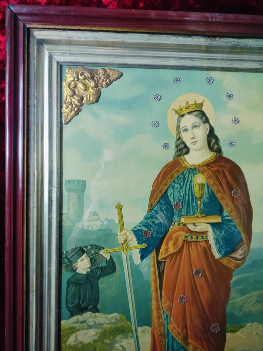 Święta Barbara piekny stary duzy obraz oleodruk