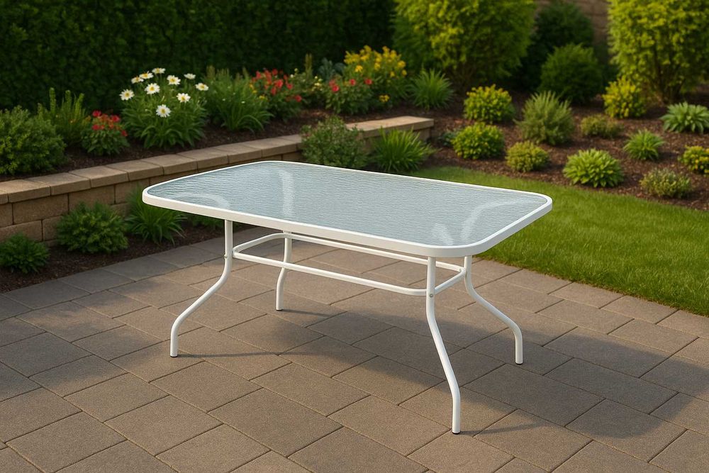 STOLIK STÓŁ Ogrodowy na Taras Ogród Szklany Blat Kolor Biały 120cm