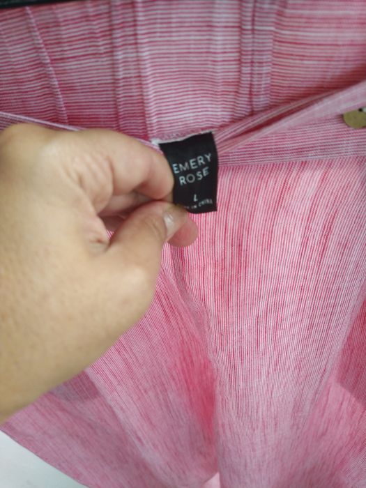 Calças de Cintura Alta Algodão às Riscas Vermelho e Branco - Emery Rose - Tamanho L