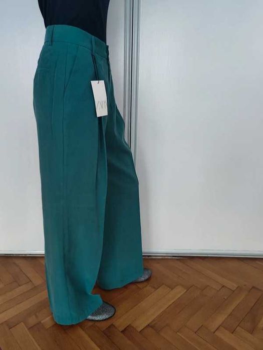 ZARA Szerokie spodnie z wysokim stanem Szwedy Kuloty 36 S Modal NOWE