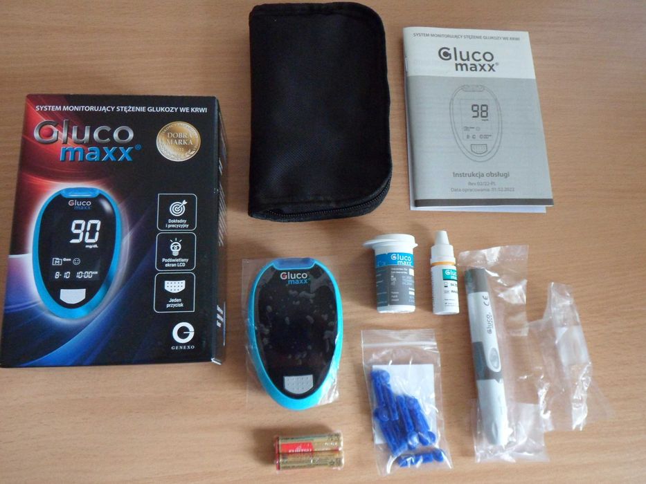 Glukometr Glucomaxx +Paski, Lancety, Nakłuwacz Etui - nowy.