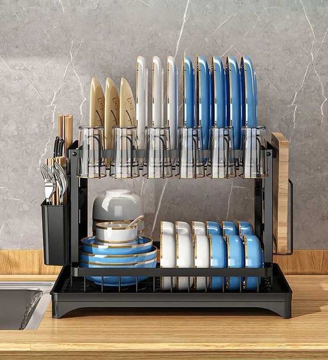 Сушарка для посуду AggPo, двоярусна, 29х42х29 см, чорна