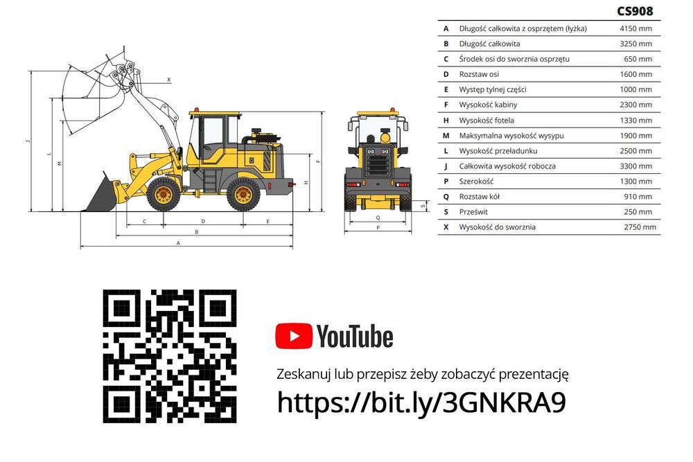 Miniładowarka silnik PERKINS Gunstig CS908 mini ładowarka 800kg 4x4