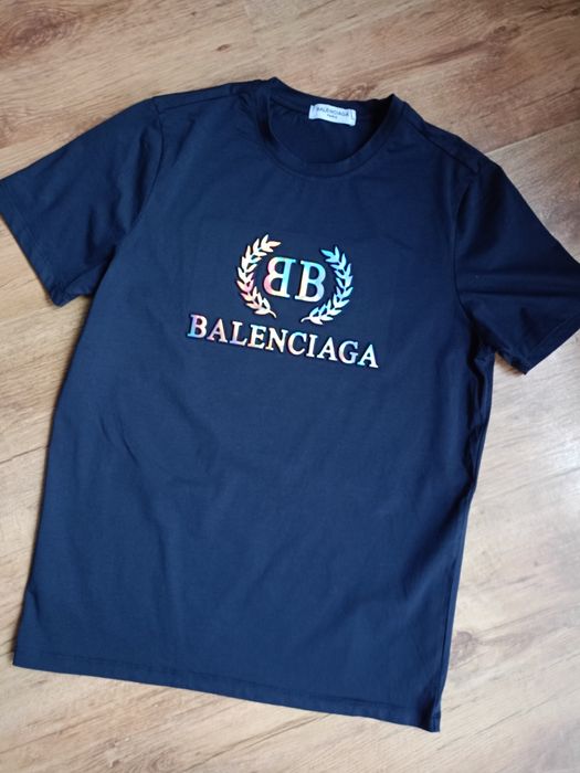 T-shirt Balenciaga BB Rainbow Logo w kolorze granatowym, rozmiar M, no