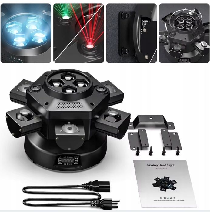 Lampa  NOWA Głowica Ruchoma LED 150W 6 Ramion Bee Eye Laser DMX DJ