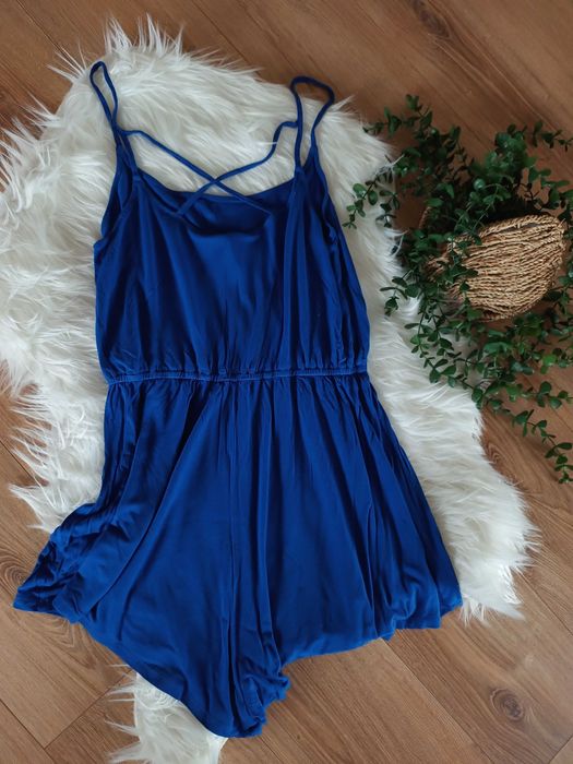 H&M 38M chabrowy kobaltowy granatowy niebieski letni krótki kombinezon