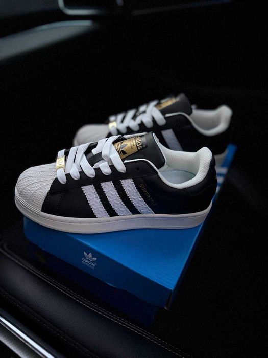 Adidas Superstar Black White жіночі кеди кросівки Адідас суперстар НАЛОЖКА