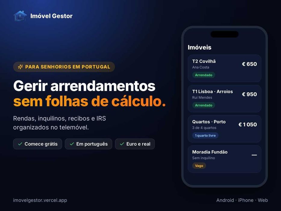 App gestão de arrendamento: rendas, recibos e IRS – plano grátis