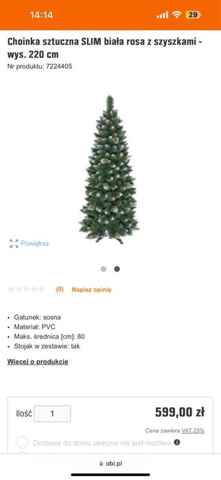 choinkę "Biała Rosa" z OBI, wysokość 220 cm