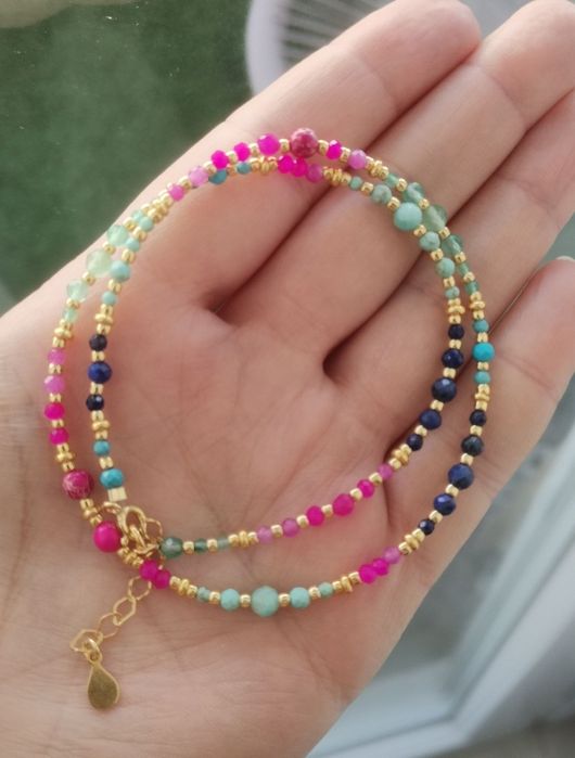 Naszyjnik choker kolorowe kamienie jaspis amazonit lapis magnezyt turk