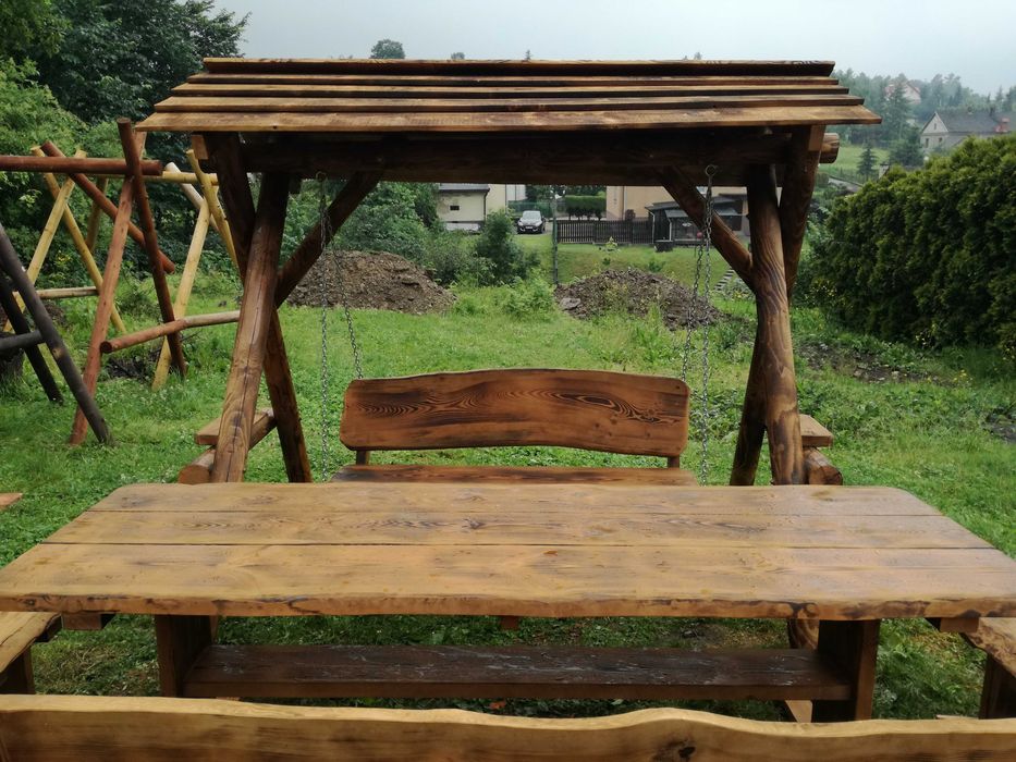 Meble ogrodowe DREWNIANE góralskie DO OGRODU biesiadne LITE DREWNO +