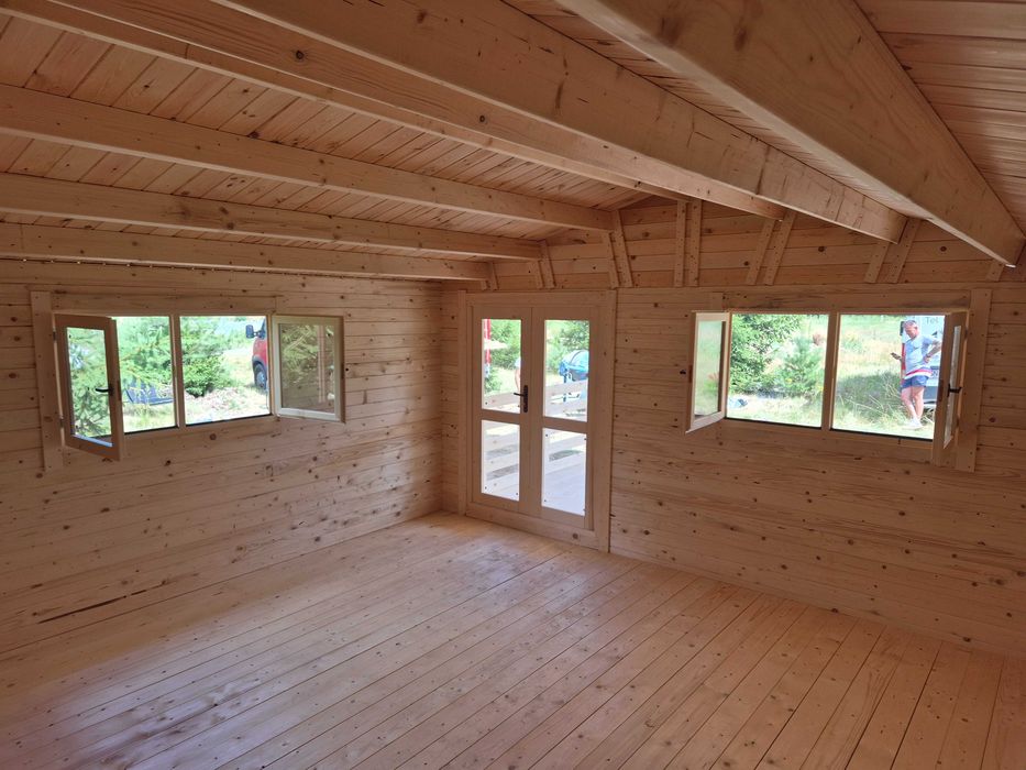 SOLIDNY*piekny*MASYWNY domek drewniany + TARAS* 8m x 5m*40 m2*SCIANY aż 45 mm