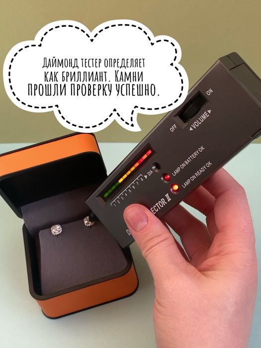 Серебряные сережки гвоздики с бриллиантами-муассанитами